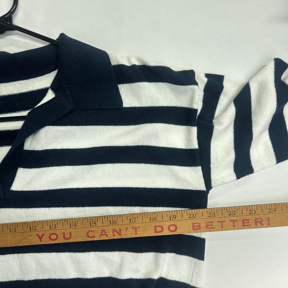 L.L. Bean Striped Cotton Cashmere Polo Sweater Medium Navy White Nautical Preppy - Picture 6 of 9